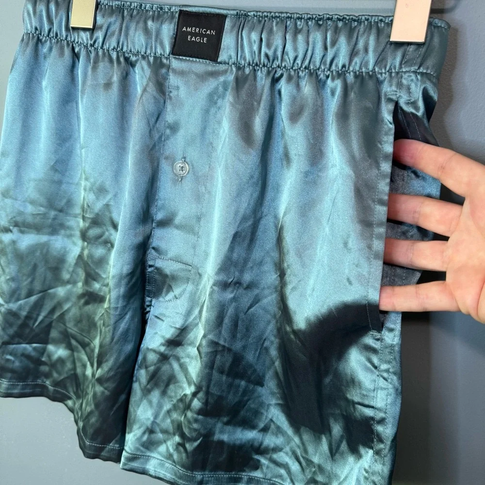 American Eagle Men's Stretch Satin Boxer Shorts Teal Blue Size XS (26-28) NWOT